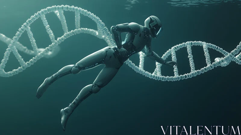 Advanced Cyborg Interaction with DNA Helix in Water AI Image