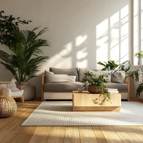 Sunlit Living Room with Greenery