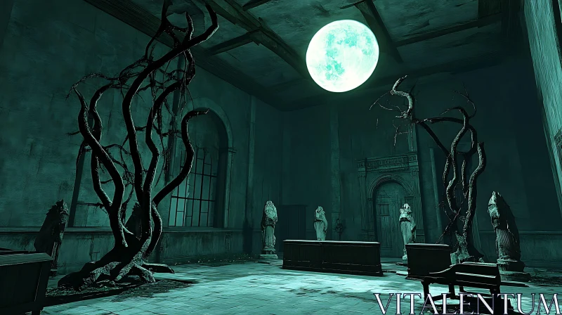 Moonlit Room: Twisted Branches and Shadows AI Image