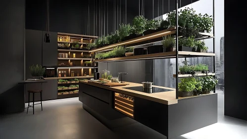 Stylish Kitchen with Integrated Plant Shelving