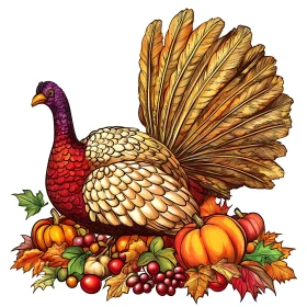 Festive Autumn Turkey with Pumpkins Artwork