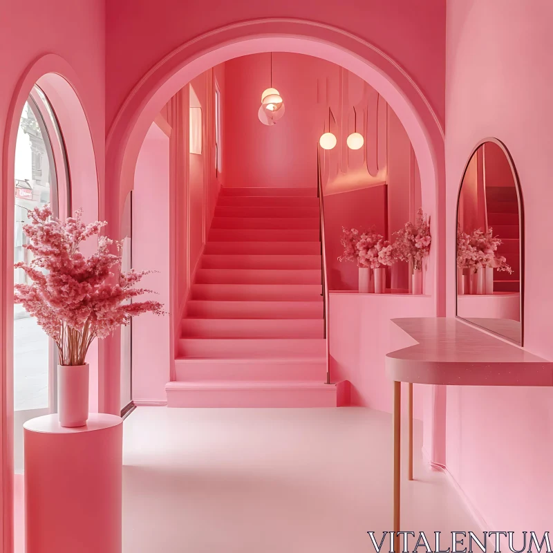 AI ART Monochromatic Pink Room with Floral Accents