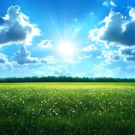 Sunlit Meadow and Azure Sky View