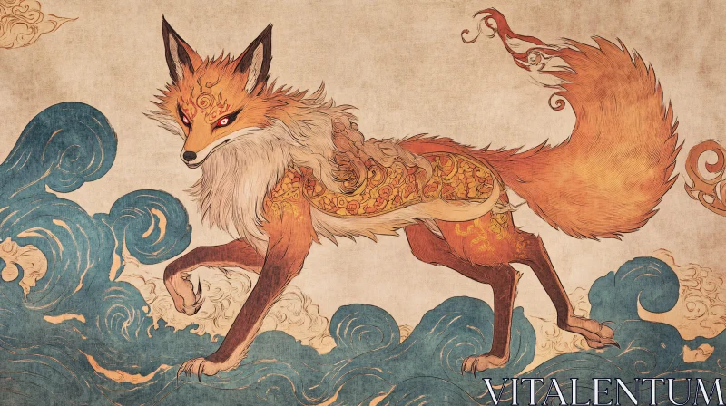 Mythical Fox Illustration with Intricate Details AI Image