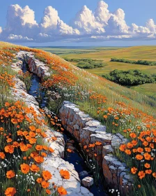 Tranquil Meadow with Orange Blooms