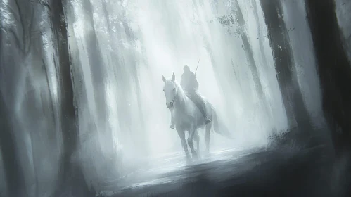 White Horse in Foggy Woods