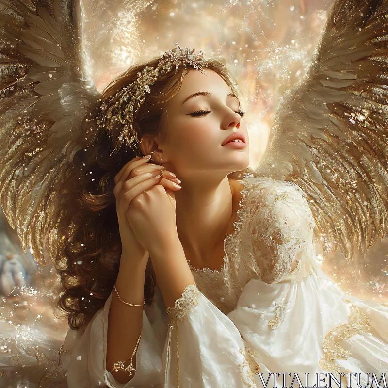 AI ART Golden Angel in White Dress