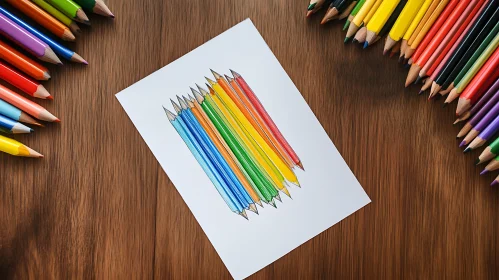 Color Pencils Drawing on White Paper