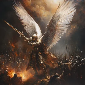 Winged Warrior in Dark Battle Scene