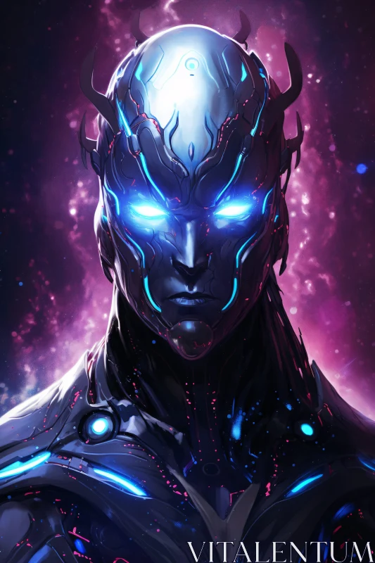 Humanoid Cyborg Amidst a Cosmic Backdrop AI Image