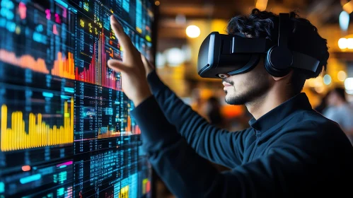 Man in VR Headset Analyzing Data