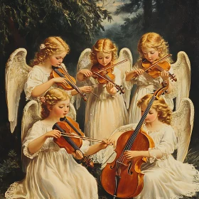 Angels Playing Music in the Forest