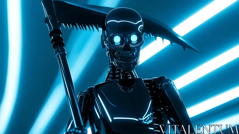 Neon Lit Robotic Skeleton AI Image