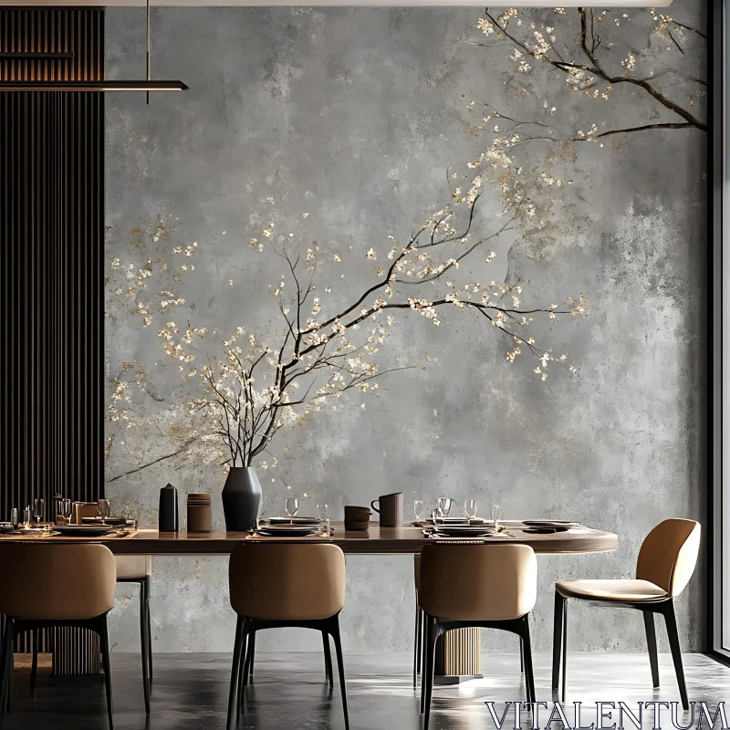 AI ART Modern Dining Space with Artistic Floral Accent