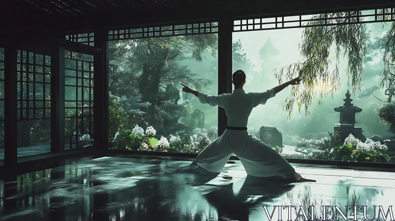 Mindful Yoga in Serene Garden Setting AI Image