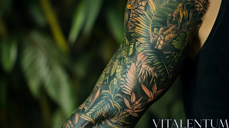 Detailed Green Leaf Arm Tattoo AI Image