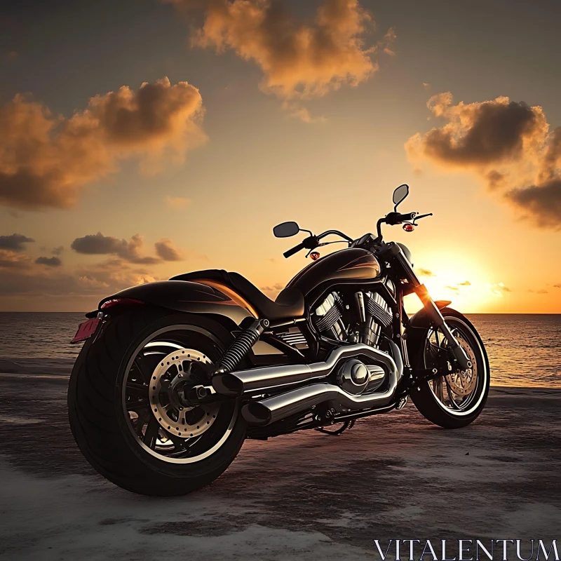 Sunset Ride: Motorcycle on the Beach AI Image