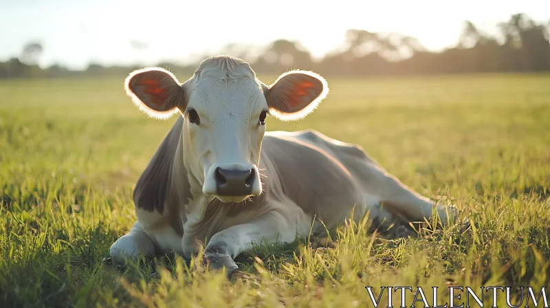 Peaceful Cow in Meadow AI Image