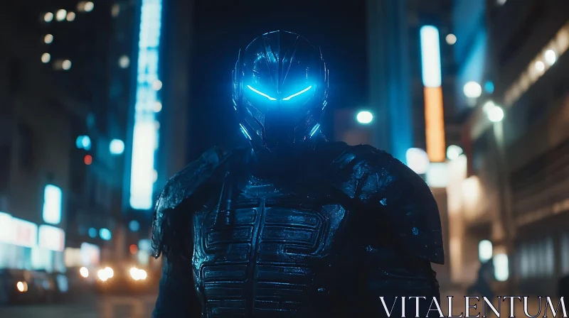 Neon Lit Cyborg in Futuristic Armor AI Image