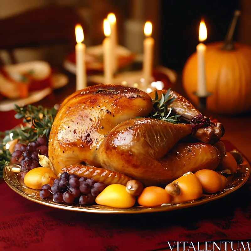 Golden Roasted Turkey with Autumnal Accents AI Image