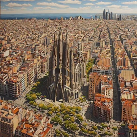 Aerial View of Barcelona Featuring Sagrada Familia