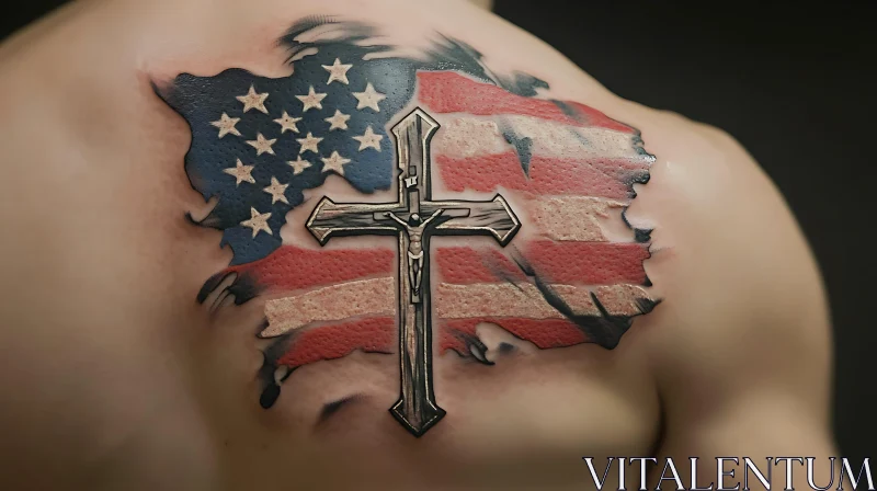 American Flag Shoulder Tattoo with Crucifix AI Image