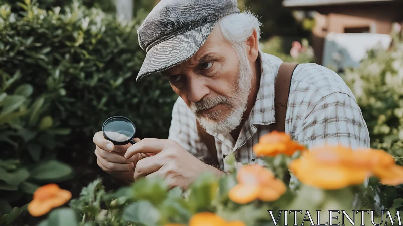 AI ART Gardener Examining Blooms Closely