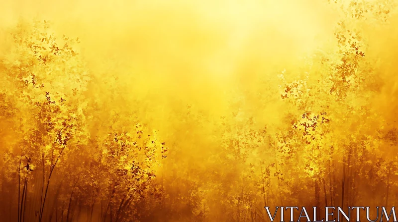 Autumnal Golden Trees Landscape Art AI Image