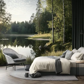 Tranquil Lake Forest Bedroom Scene