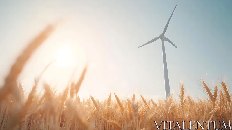 AI ART Golden Wheat Field with Wind Turbine