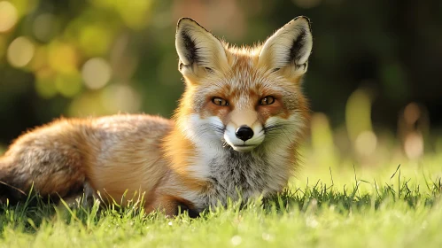 Resting Fox in Green Meadow