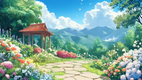 Tranquil Garden Landscape with Gazebo