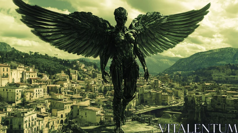 Futuristic Angel Statue in Old City AI Image