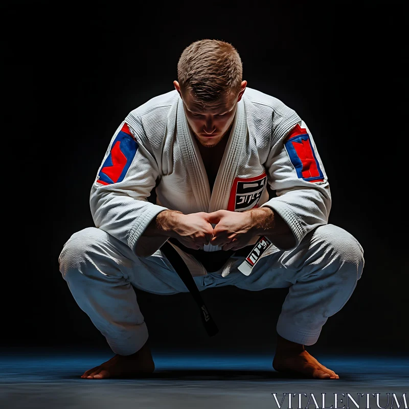 Man in Kimono Crouched in Contemplation AI Image