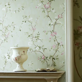 Vintage Floral Wallpaper with Vase