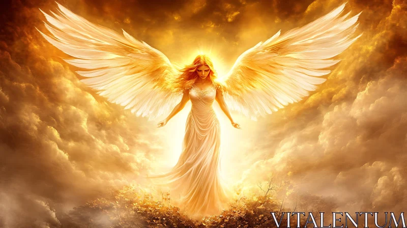 AI ART Serene Angel with Golden Wings