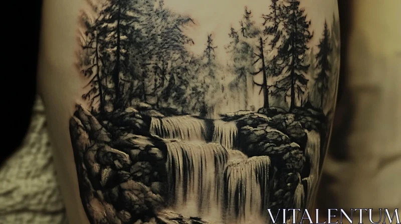 Nature-Inspired Cascading Waterfall Tattoo AI Image