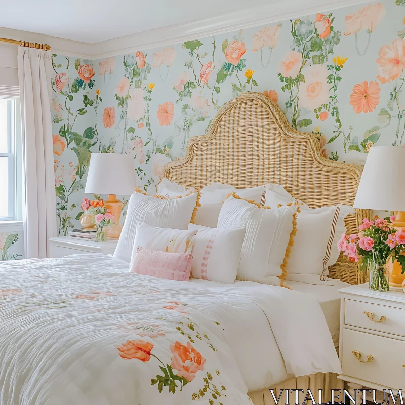 AI ART Vintage Floral Bedroom Decor Idea