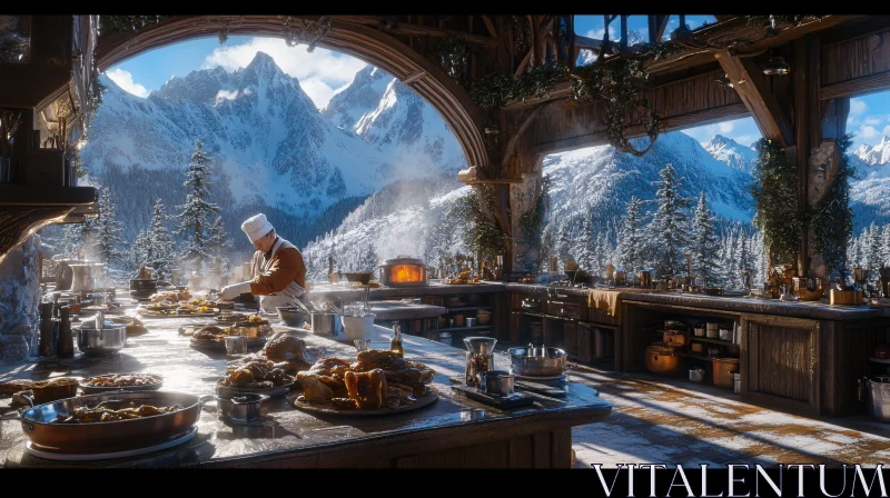 Chef in Mountain Kitchen AI Image