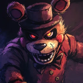 Creepy Bear with Hat and Bow Tie