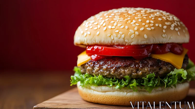 Appetizing Cheeseburger with Cheddar and Fresh Veggies AI Image