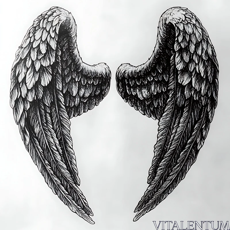 AI ART Monochrome Winged Illustration