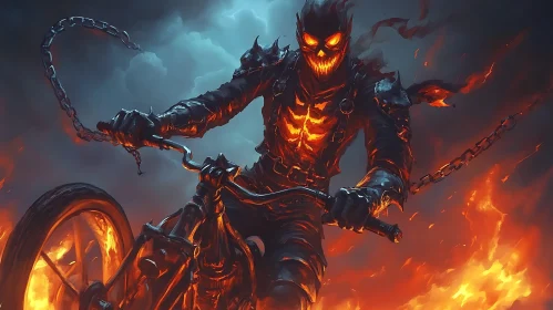 Hellbound Biker: A Skeletal Ride Through Flames