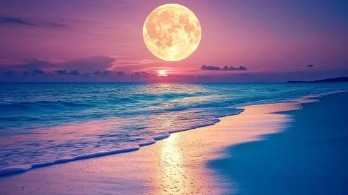 Tranquil Beach Bathed in Moonlight