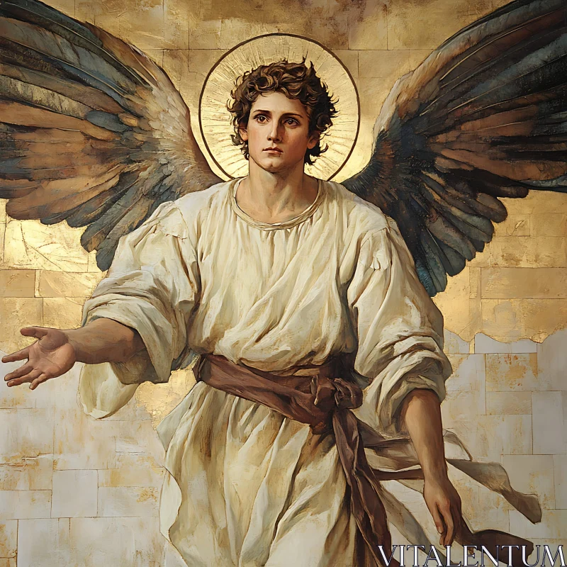 Winged Angel in Classical Art Style AI Image