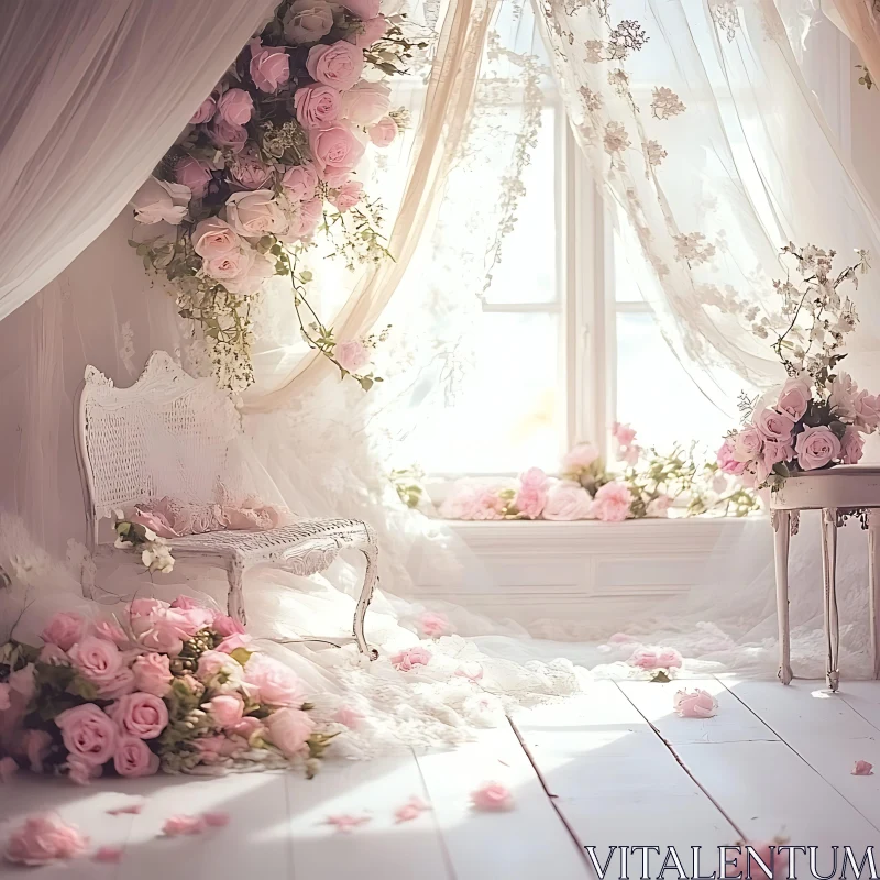 AI ART Dreamy Floral Interior with Pink Roses