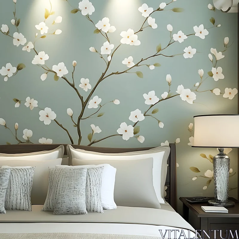 AI ART Serene Bedroom Interior with Floral Design