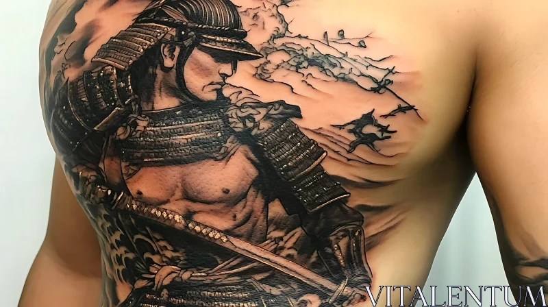 Samurai Warrior Chest Tattoo AI Image