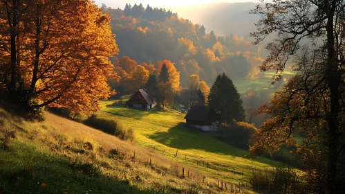 Picturesque Autumn Landscape with Houses