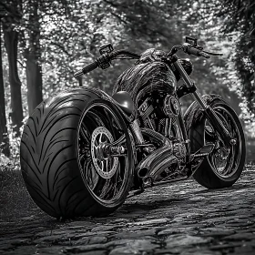 Chrome Motorcycle in the Woods